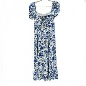 London Times Blue & White Floral Linen-Blend Maxi Dress – US 12